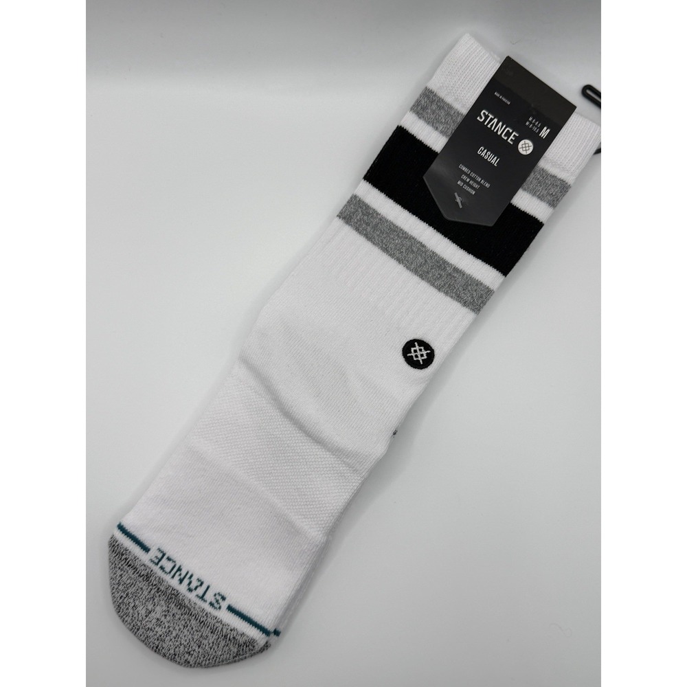 Stance Boyd St Crew Socks White Black Grey Stripes Medium A556A20BOS NWT